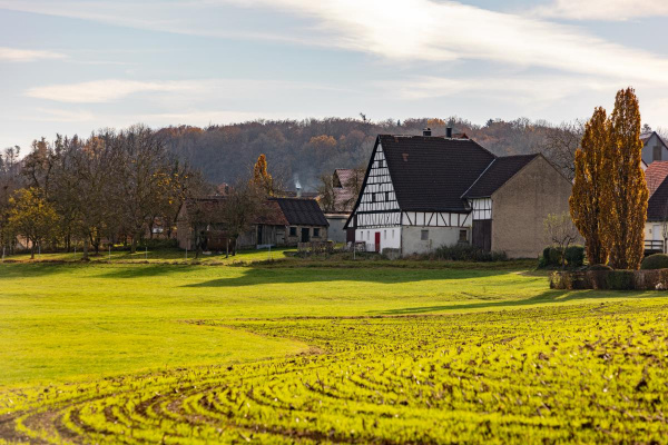 Blick auf die Rückseite, Lage und Garten der Roten Sau. Es gibt keinen direkten Nachbarn. Die Nebengebäude werden nicht genutzt..
